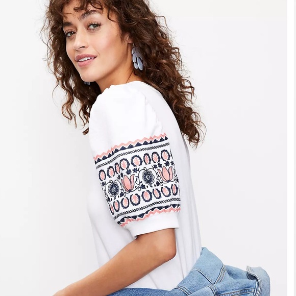 LOFT Floral Embroidered Sweatshirt Dress - Picture 2 of 6